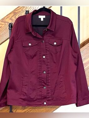 Dress Barn Jacket Stretch Denim Pockets Burgandy  SZ. 2X Womens